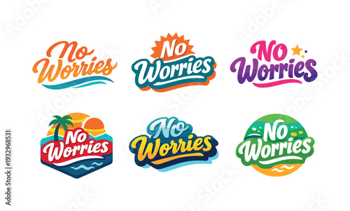 Clean modern holiday banner illustration displaying modern lettering logo set for No Worries, professional logo-style typography