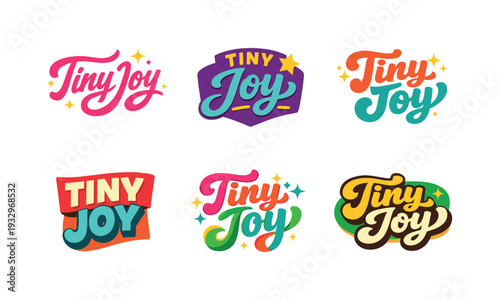 Clean modern holiday banner illustration displaying modern lettering logo set for Tiny Joy, professional logo-style typography