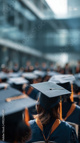 Graduates in caps and gowns at university commencement ceremony