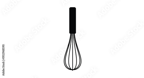 A stark minimalist depiction of a kitchen whisk against a plain white background presented as a silhouette high quality