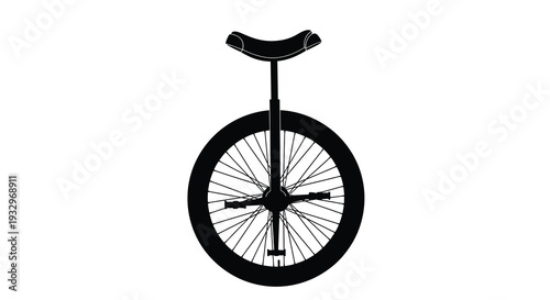 A striking black silhouette of a classic unicycle against a plain white background showcasing simple form silhouette high quality