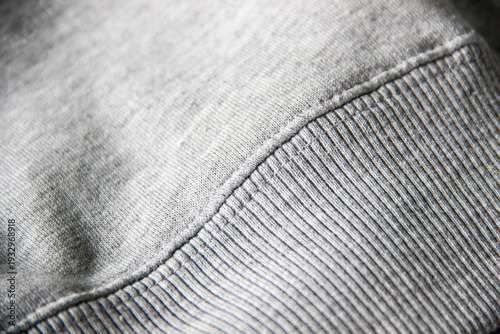 Fotografie Close up of heather gray sweatshirt hem with rib knit waistband detail and soft