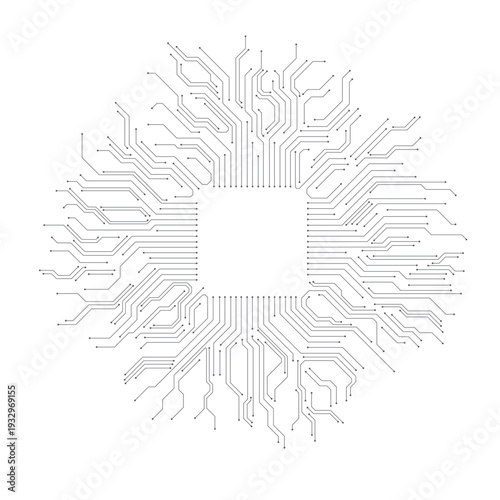 Ai chip with circuit board. Artificial intelligence and Machine learning. Artificial intelligence concept processing technology. The process of data processing. Vector illustration.
