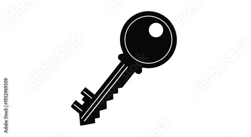 A stark image of a classic key depicted in a solid black form offering a sense of mystery silhouette
