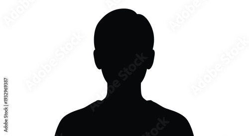 A stark isolated black silhouette of a human head and shoulders against a bright white background silhouette high quality