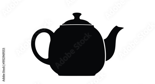 A simple stark black silhouette of a traditional teapot showcasing its rounded form and elegant spout silhouette high quality