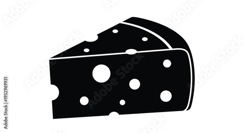 A stark black graphic depicts a single slice of swiss cheese with distinctive holes presented as a silhouette