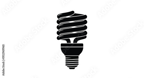 A striking black silhouette of a compact fluorescent lamp against a white background emphasizing energy efficiency silhouette high quality