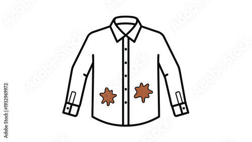 White collared shirt with prominent brown coffee stains on the front, symbolizing an unfortunate everyday mishap or laundry challenge.