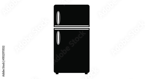 A stark black refrigerator stands prominently against a white background presenting a simple modern silhouette high quality professional detailed