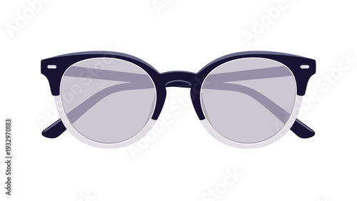 Modern and stylish round eyeglasses with a dark frame and white lower rim, representing intellectual fashion and clear vision.