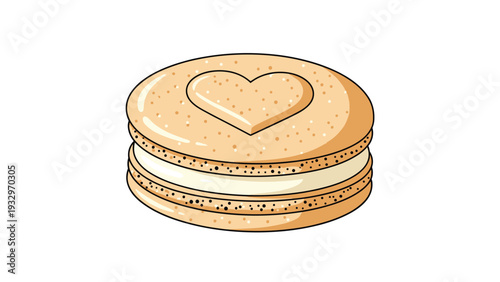 Delicious cookie sandwich with a heart cutout on top and creamy white filling, perfect for a sweet treat or romantic gesture.