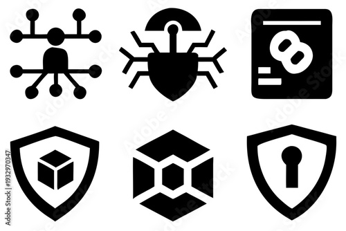 Cybersecurity Icons: Network Security, Data Protection, Encryption, Shield, Cube
