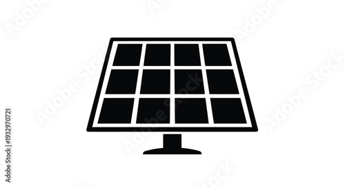 A stark black silhouette of a solar panel displaying a grid pattern represents renewable energy technology and sustainability silhouette