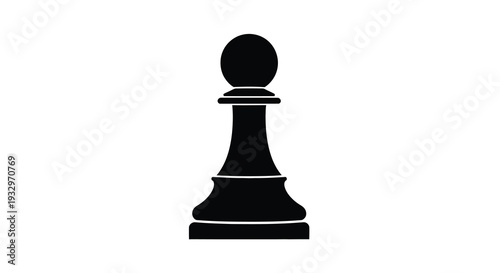 A stark black silhouette of a classic chess pawn stands prominently against a plain white background silhouette high quality