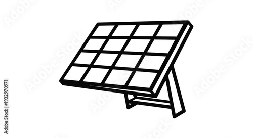 A simple black and white illustration of a tilted solar panel showcasing renewable energy technology as a silhouette