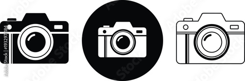 MobileCamera icon set vector illustration, photography symbols in solid outline styles, digital camera logo collection isolated on white