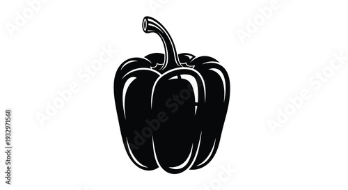 A striking black silhouette depicts a vibrant bell pepper showcasing its unique form and details silhouette high quality professional