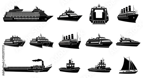 Collection of various ship silhouettes, showcasing different vessel types and designs.