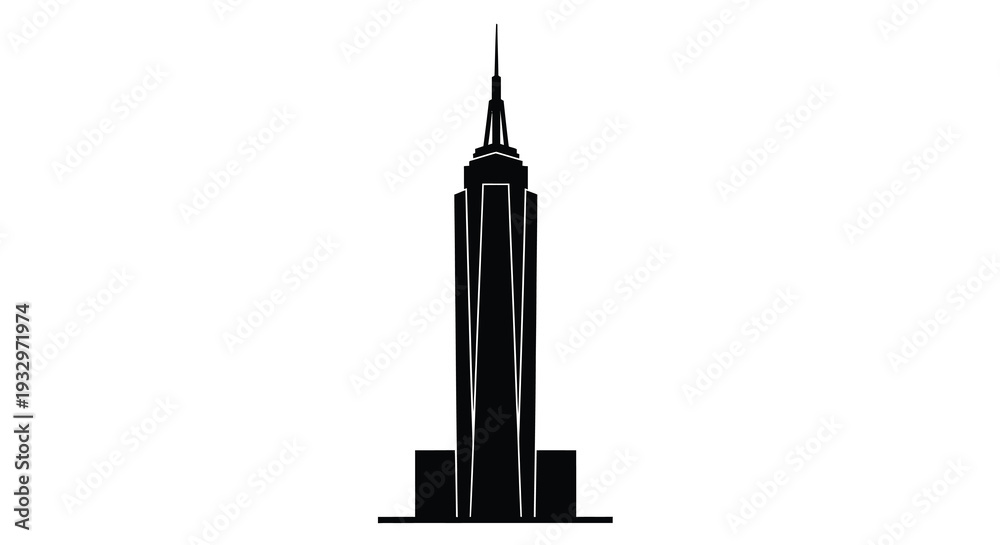 Εκτύπωση καμβά A striking black silhouette depicts the iconic empire state building against a c