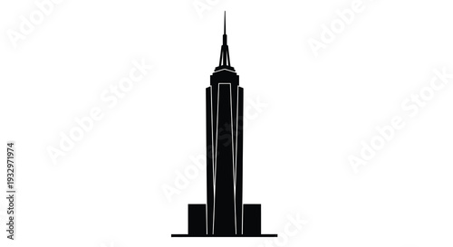 A striking black silhouette depicts the iconic empire state building against a clean white background silhouette high quality professional