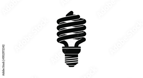 A stark black silhouette of a compact fluorescent lamp against a white background showcasing energy efficiency silhouette high quality