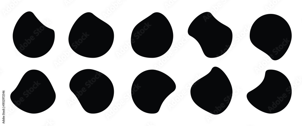 Fototapeta premium Blobs icon. Rock black icons. Different drops in modern style. Drops or stone silhouettes. Modern blob shape design elements isolated on white backdrop. 