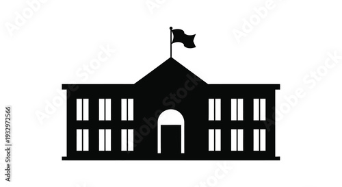 A stark black silhouette of a classical building with a flag atop representing power and authority silhouette high quality