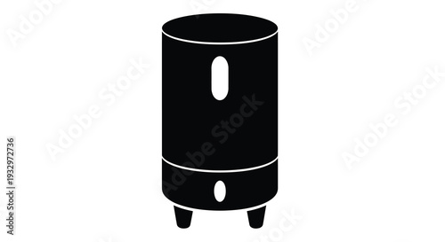A stark black silhouette of a cylindrical object with a simple oval opening representing minimalist design silhouette high quality