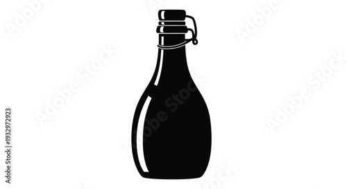 A striking black silhouette depicts a vintage glass bottle with a swing top highlighting its classic form silhouette
