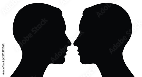 A striking visual of two human profiles facing each other creating a sense of connection and introspection silhouette