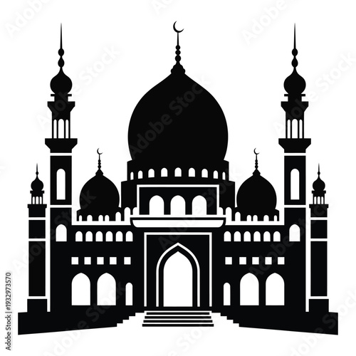 Mosque silhouette islamic prayer house for muslims traditional architecture domed building with minarets worship place