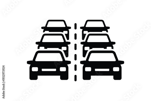 Traffic jam, two lanes of cars bumper to bumper stuck in traffic on a busy road during rush hour commute