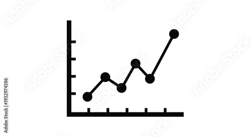 A simple black graphic depicts a line chart showing upward and downward trends a visual representation of progress silhouette
