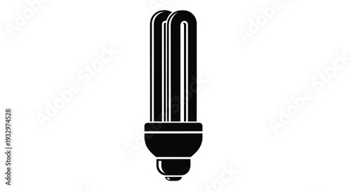 A stark black silhouette depicts a compact fluorescent lamp showcasing energy efficiency and modern lighting design silhouette high quality