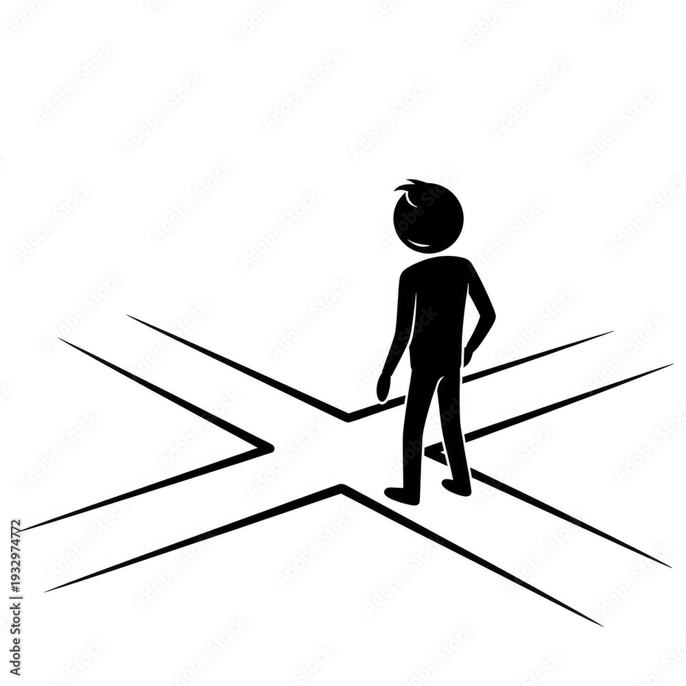 Fototapeta premium Man Standing at Crossroads Making Decision.