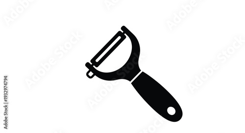 A stark black outline of a kitchen peeler against a white background presenting a minimalist silhouette high quality professional