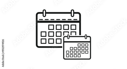 A black and white line art depiction of two calendars signifying scheduling and time management silhouette high quality professional