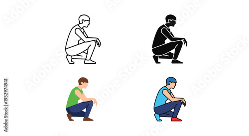 Crouching Person Icon Set Commercial Use
