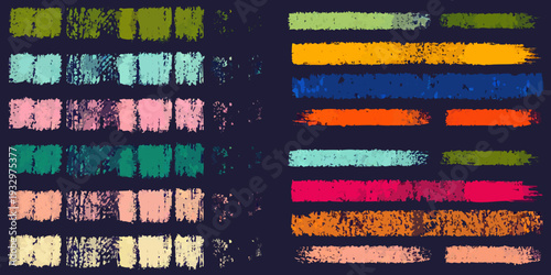 Abstract colorful brush strokes arranged in horizontal rows on a dark background