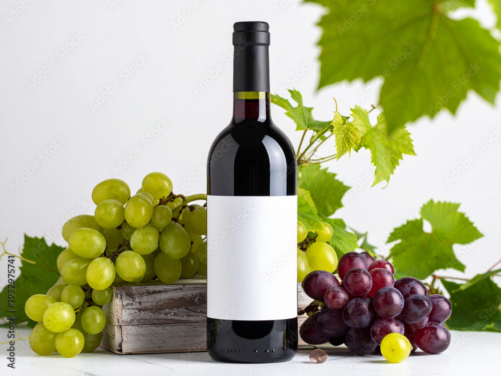 Obraz premium wine bottle and grapes mockup