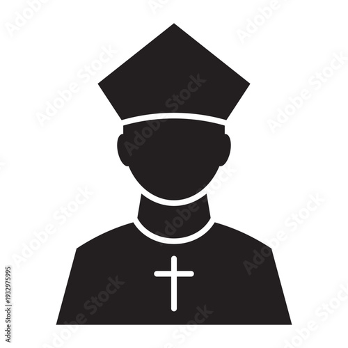 black priest Icon silhouette, catholic clergy, christian religious figure - vector illustration