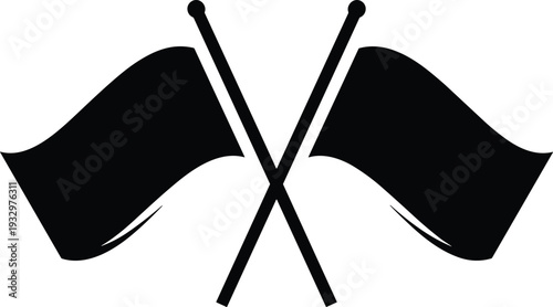 Crossed racing flags silhouette, motorsport symbol vector, competition icon design, finish line outline illustration, speed emblem graphic, race event logo, CAD drawing flat vector illustration