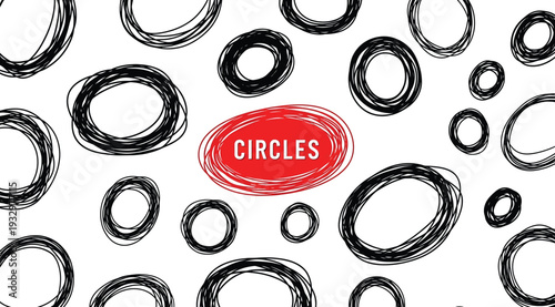 A creative arrangement of black circles on a white background with a red circles logo