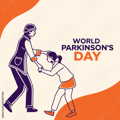 World parkinsons day caregiver assisting elderly person with movement rehabilitation and support during daily activities and health challenges