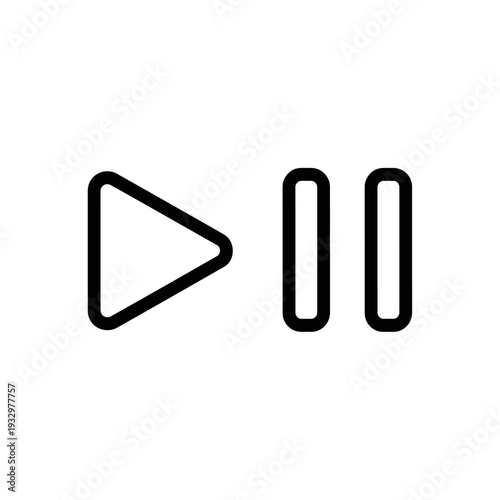 Minimalist line art icons for play button and pause symbol, representing media playback controls and user interface elements
