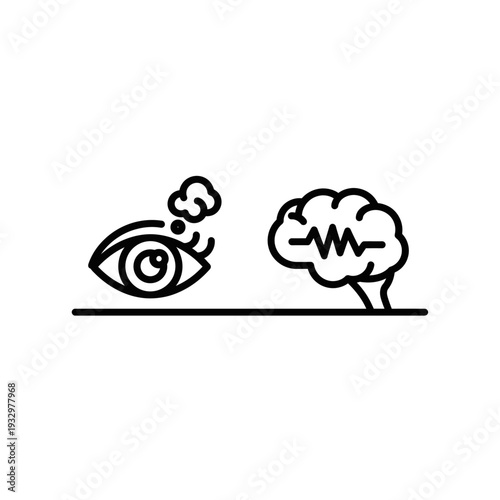 Icons representing sleep cycles: an eye with thought bubbles for REM sleep and a brainwave within a head outline for REM phase analysis.