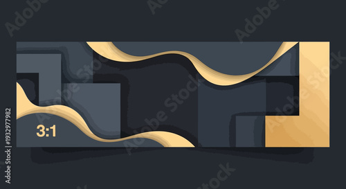 Abstract 3D Geometric Shapes with Golden Ribbons and Shadows.