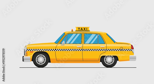 Yellow Taxi Cab Illustration on White Background.