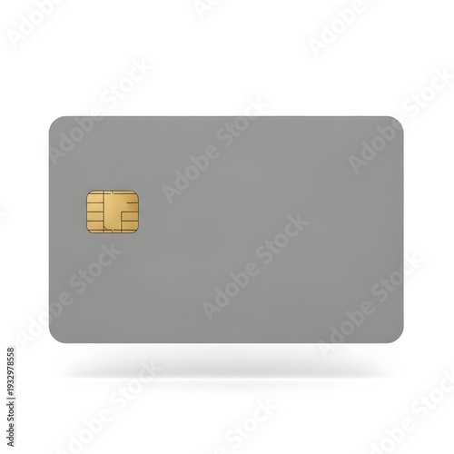 Grey credit card with gold chip front and black chip in the.